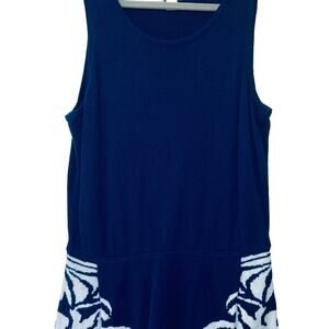 Sleeveless‎ Knit Peplum Top, Blue and White Pattern, Knitwear